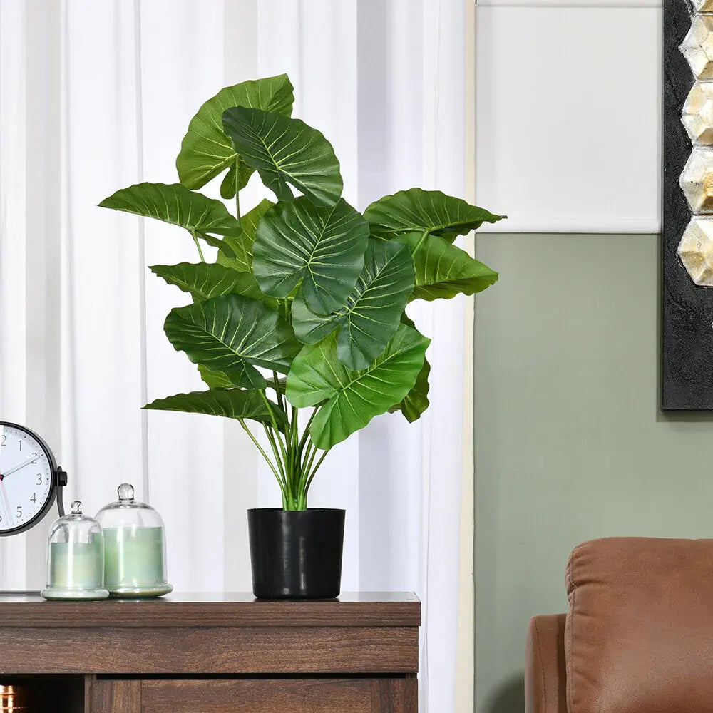 Artificial Caladium Leaf Plants for with Pot (18 Leaves, 65 cm Tall. Green/Red)