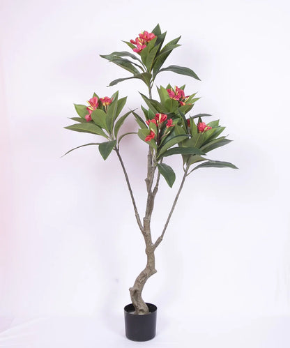 Artificial Magnolia Leaf Flowers Plant with Basic Black Pot - 150 cm Tall, Pink