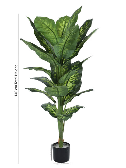 Artificial Evergreen Dieffenbachia Plant with Basic Black Pot - 4.5 Feet Tall, Dark/Green