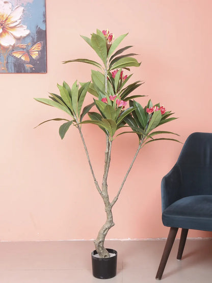 Artificial Magnolia Leaf Flowers Plant with Basic Black Pot - 150 cm Tall, Pink