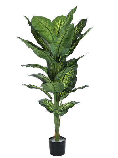 Artificial Evergreen Dieffenbachia Plant with Basic Black Pot - 4.5 Feet Tall, Dark/Green
