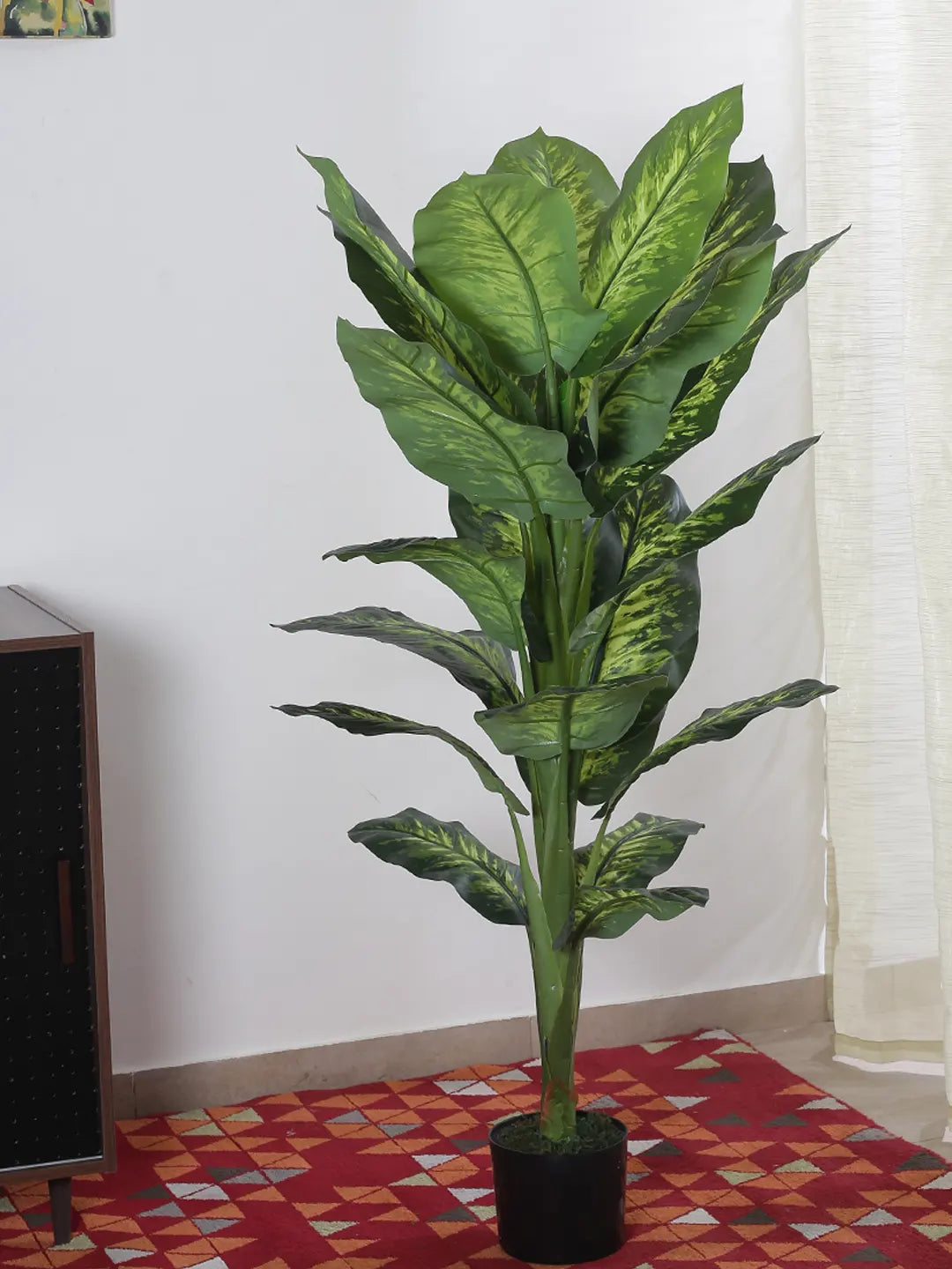Artificial Evergreen Dieffenbachia Plant with Basic Black Pot - 4.5 Feet Tall, Dark/Green