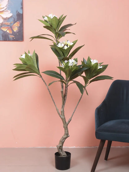 Artificial Magnolia Leaf Flowers Plant with Basic Black Pot - 150 cm Tall, White
