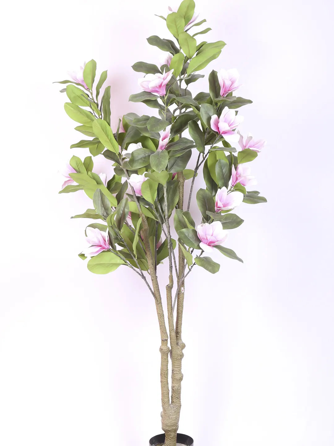 Artificial Magnolia Leaf Flowers Plant with Basic Black Pot - 180 cm Tall, Pink