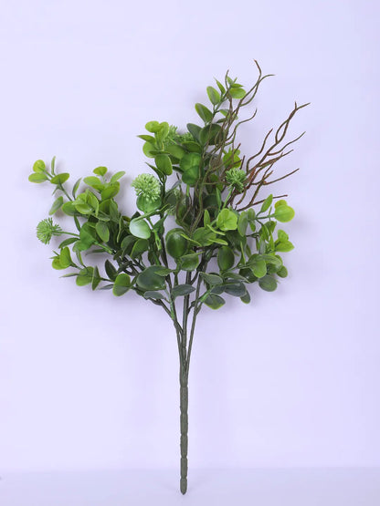 Artificial Eucalyptus with Flowers For Wedding Floral Arrangement (40 cm Tall, Without Pot, Pack of 3, Green)