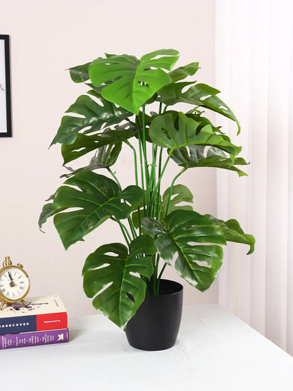 Artificial Monstera Leaf Plants for with Pot (18 Leaves, 65 cm Tall, Green)