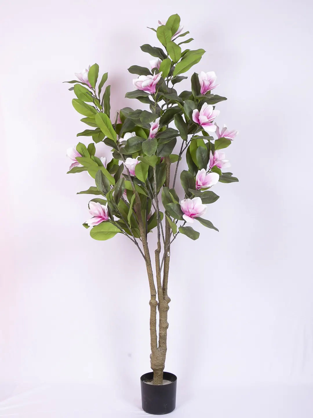 Artificial Magnolia Leaf Flowers Plant with Basic Black Pot - 180 cm Tall, Pink