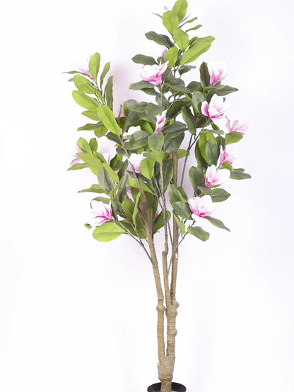 Artificial Magnolia Leaf Flowers Plant with Basic Black Pot - 180 cm Tall, Pink