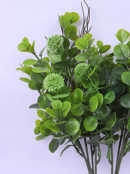 Artificial Eucalyptus with Flowers For Wedding Floral Arrangement (40 cm Tall, Without Pot, Pack of 3, Green)