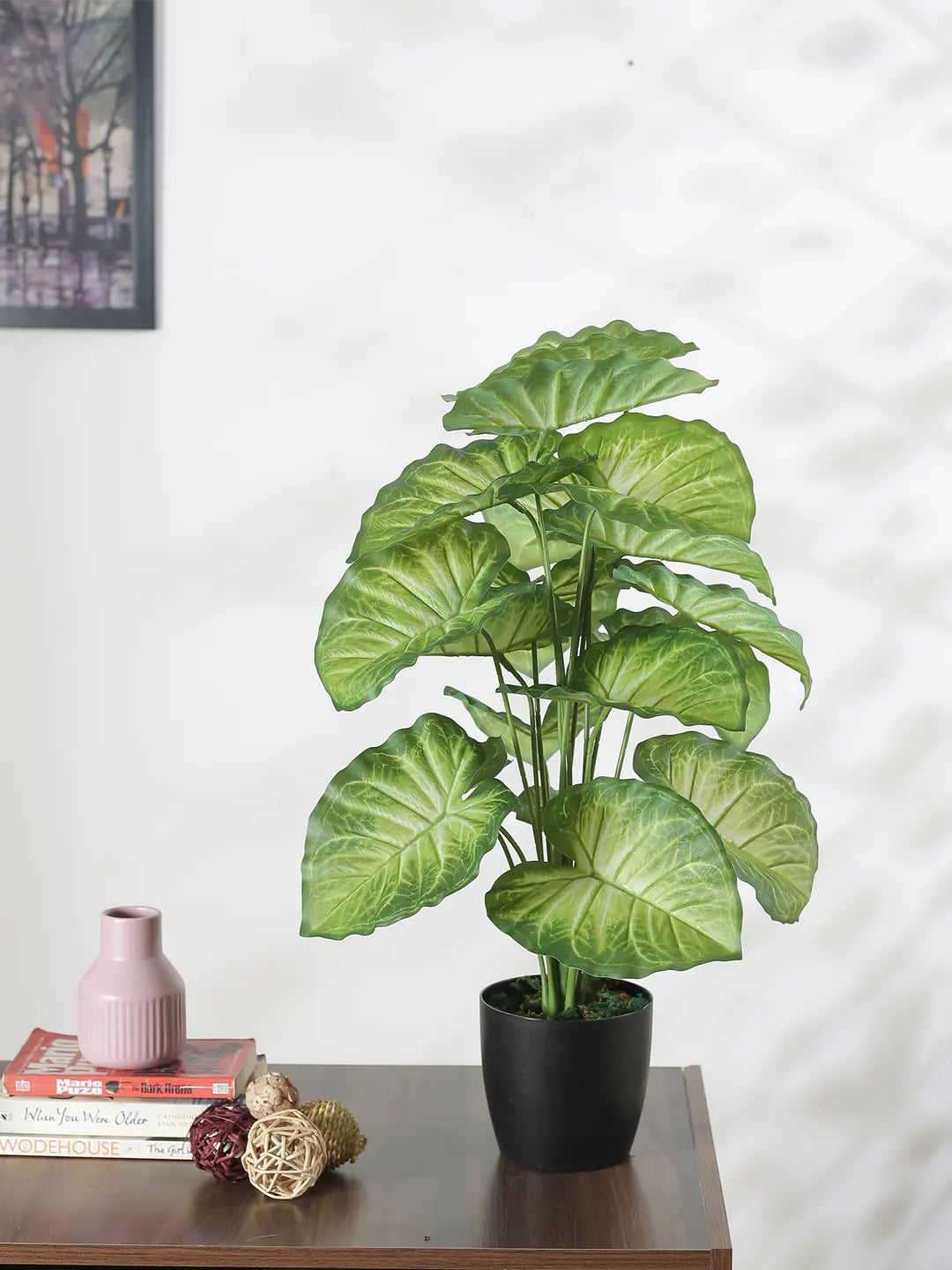 Artificial Caladium Leaf Plants for with Pot (18 Leaves, 65 cm Tall. Green/Red)