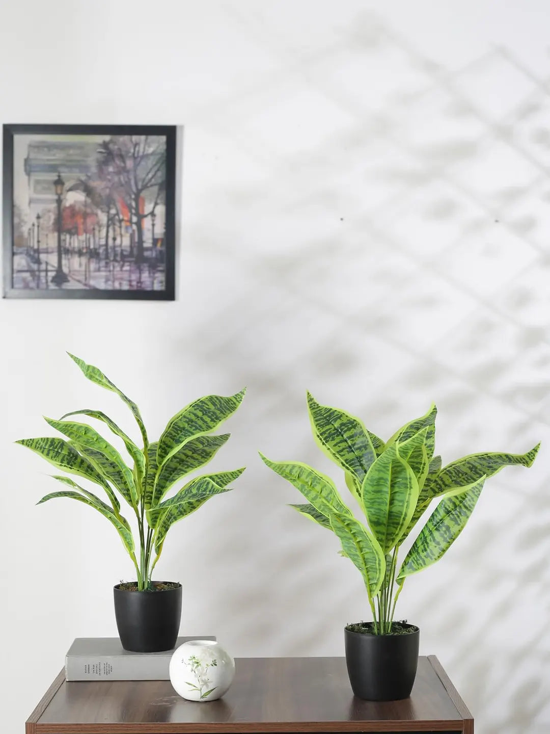 Artificial Green Snake Plant (12 Leaves with Basic Black Pot 45 Cm Tall Pack of 2)