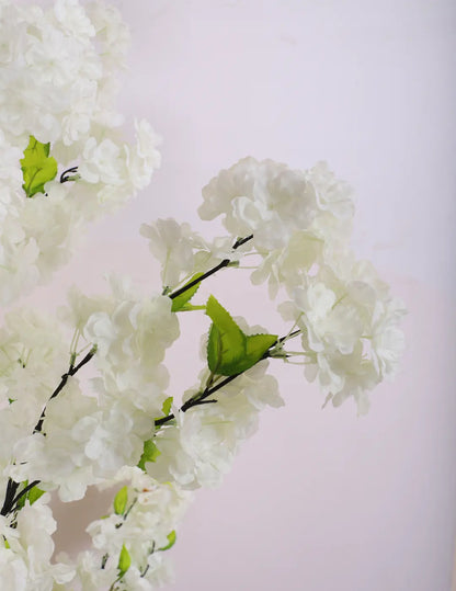 Artificial Pink Peach Blossom Flowers Plant For with Basic Black Pot- 5.5 Feet - White