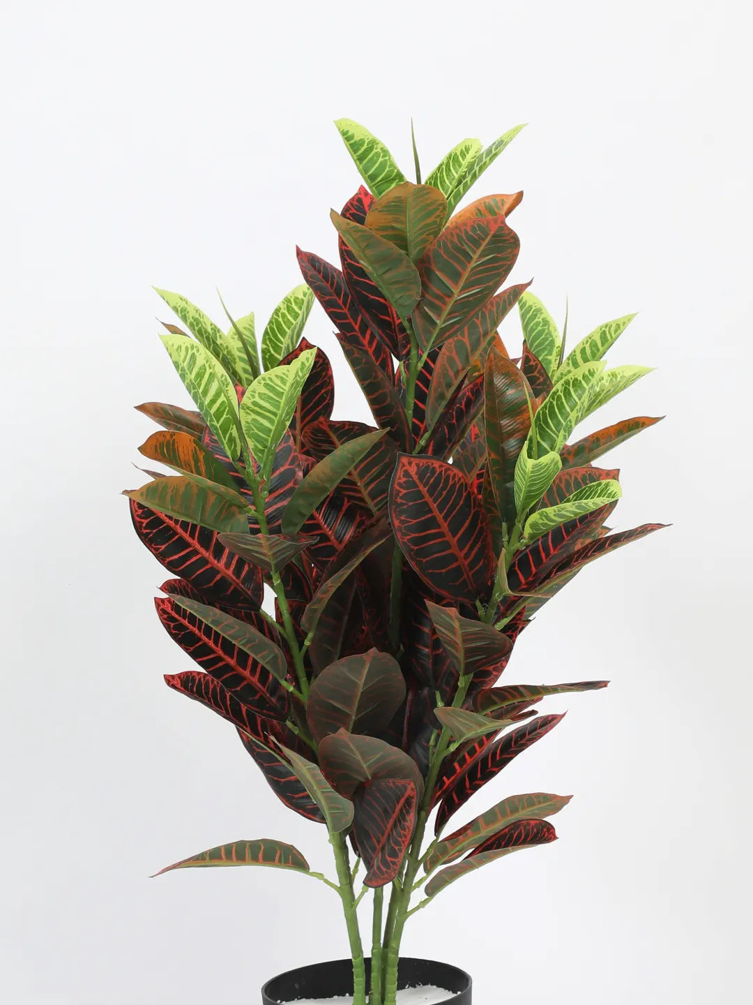 Artificial Croton Plant with Basic Black Pot (85 cm Tall, 104 Light Green Leaves)