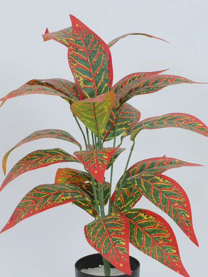 Artificial Red Croton Plants for Interior Decor/Home Decor/Office Decor|26 Leaves (with Pot, 70 cm Tall)