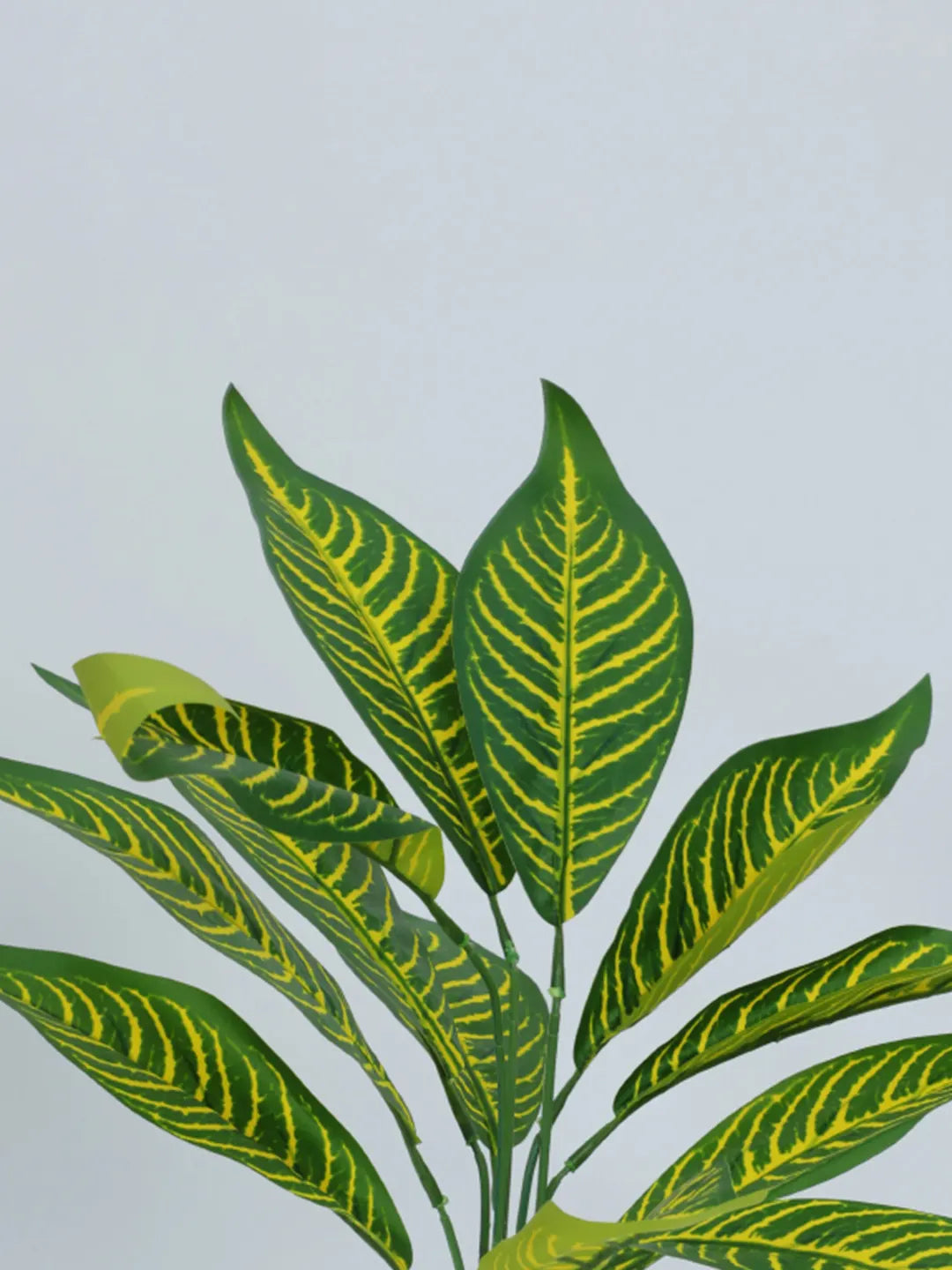 Artificial Yellow Iceton Croton Plant (12 Leaves with Basic Black Pot 45 Cm Tall)