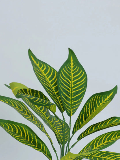 Artificial Yellow Iceton Croton Plant (12 Leaves with Basic Black Pot 45 Cm Tall)