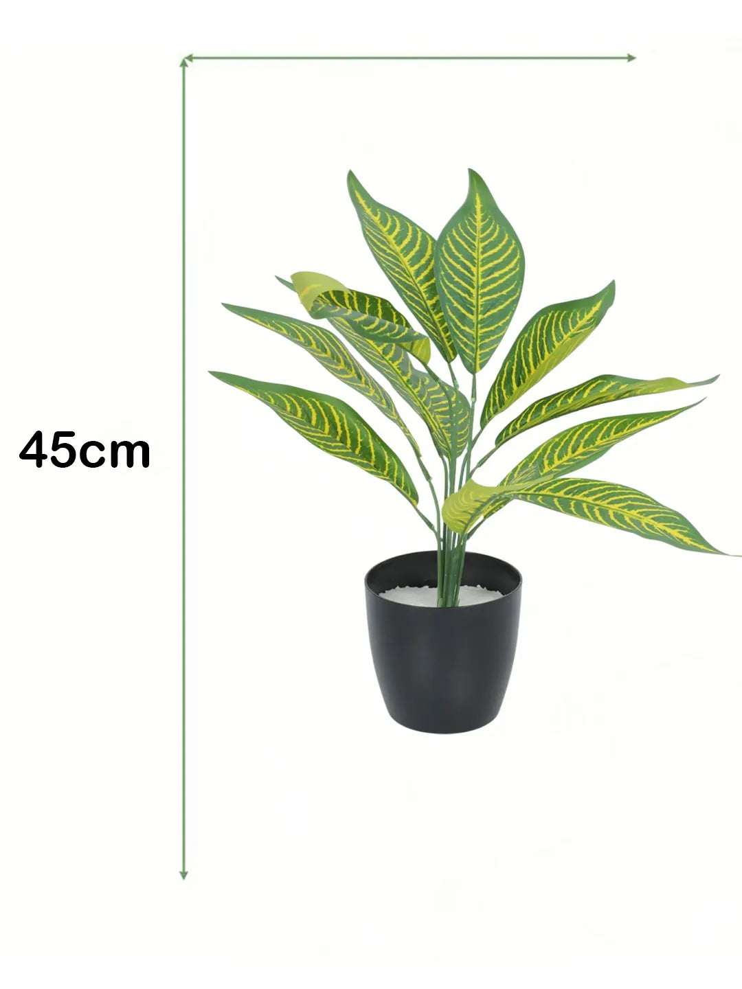 Artificial Yellow Iceton Croton Plant (12 Leaves with Basic Black Pot 45 Cm Tall)