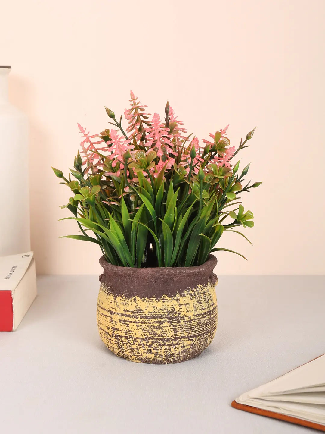 Artificial Beautiful Lavender Flower With Pot (22 cm Tall, Light/Pink)