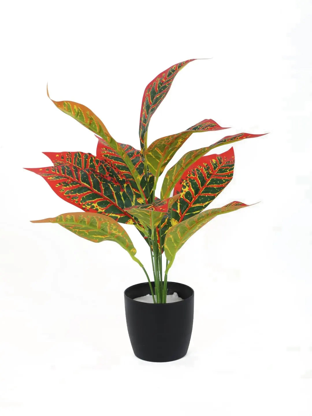 Artificial Red Iceton Croton Plant (12 Leaves with Basic Black Pot 45 Cm Tall Pack of 2)