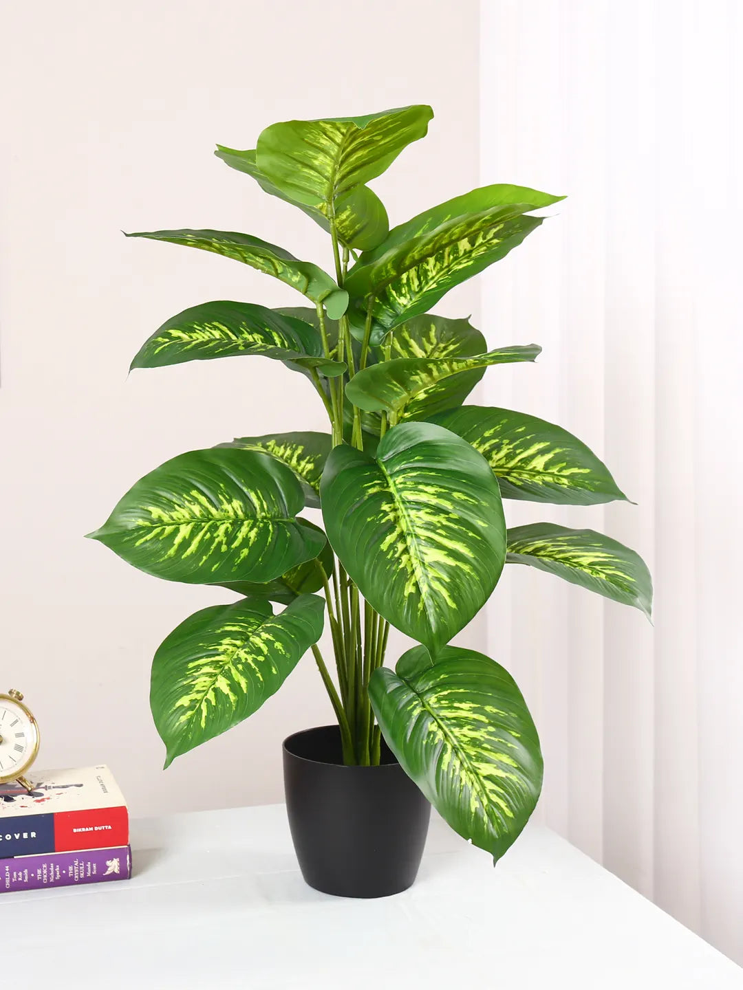 Artificial Dieffenbachia Leaf Plants for with Pot (18 Leaves, 65 cm Tall, Green)