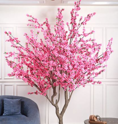 Artificial Blush Pink Cherry Blossom Plant With Black Pot- 8 Feet Tall