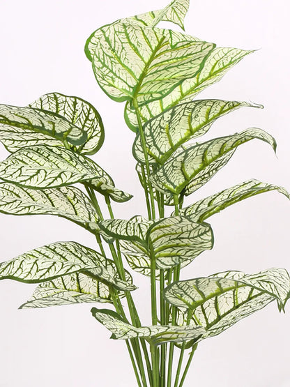 Artificial Dieffenbachia Leaf Plants for with Pot (18 Leaves, 65 cm Tall, White)