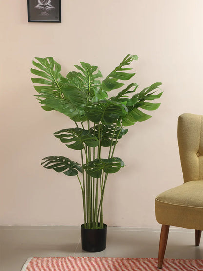 Artificial Lush Monstera Plant with Basic Black Pot - 4 Feet