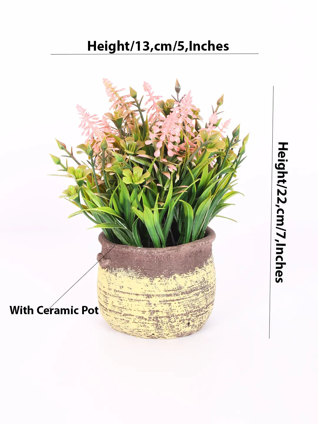 Artificial Beautiful Lavender Flower With Pot (22 cm Tall, Pink)