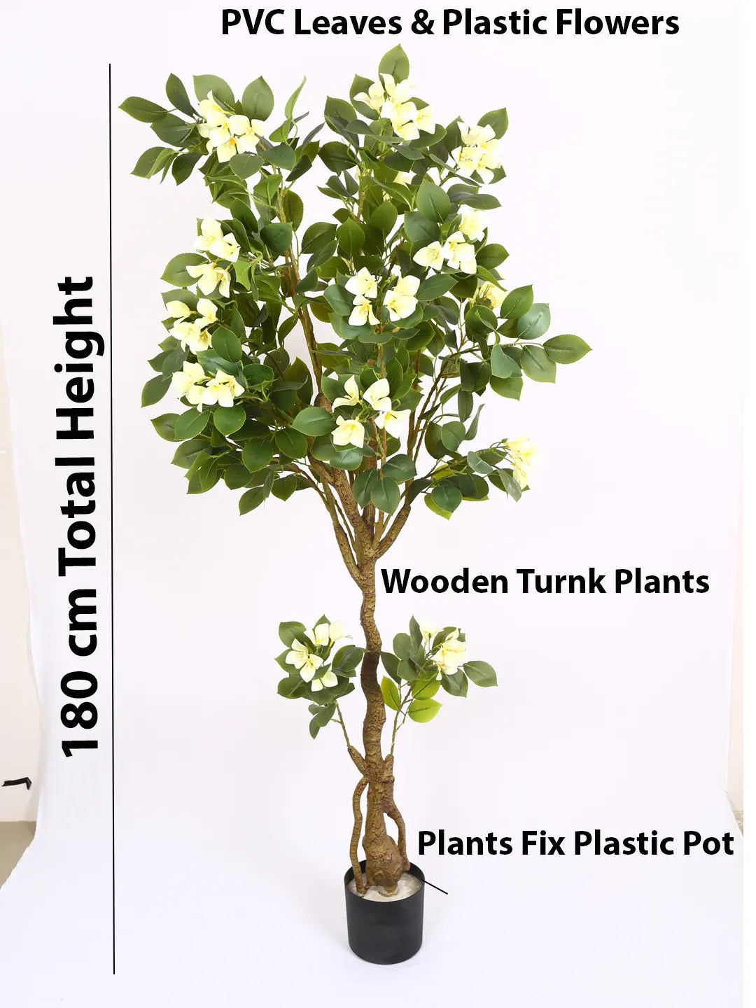 Artificial Bougainvillea Flowers Plants with Pot -180 cm Tall, Green/White