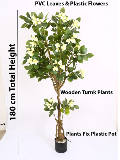 Artificial Bougainvillea Flowers Plants with Pot -180 cm Tall, Green/White