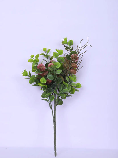 Artificial Eucalyptus with Flowers For Wedding Floral Arrangement (40 cm Tall, Without Pot, Pack of 3, Red/Green)