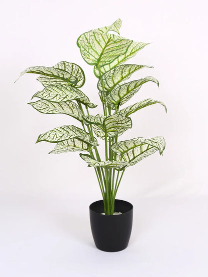Artificial Dieffenbachia Leaf Plants for with Pot (18 Leaves, 65 cm Tall, White)