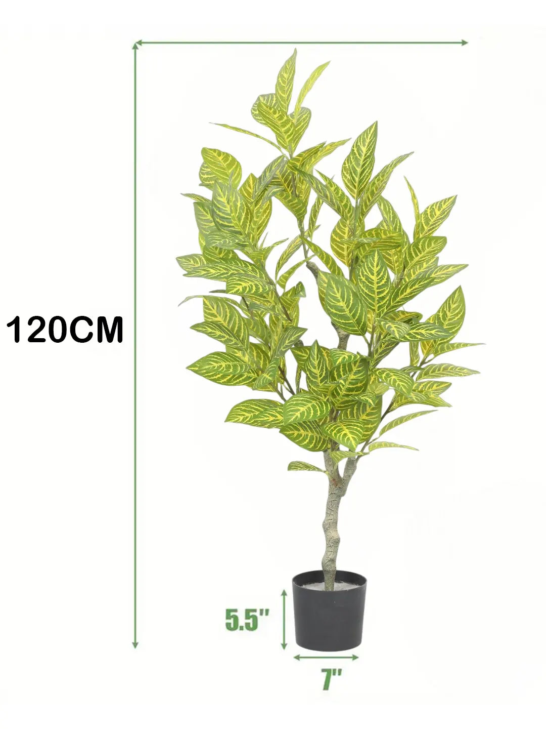 Artificial Variegated Dried Croton Plant with Basic Black Pot - 4 Feet