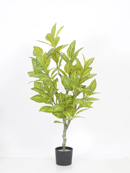 Artificial Variegated Dried Croton Plant with Basic Black Pot - 4 Feet