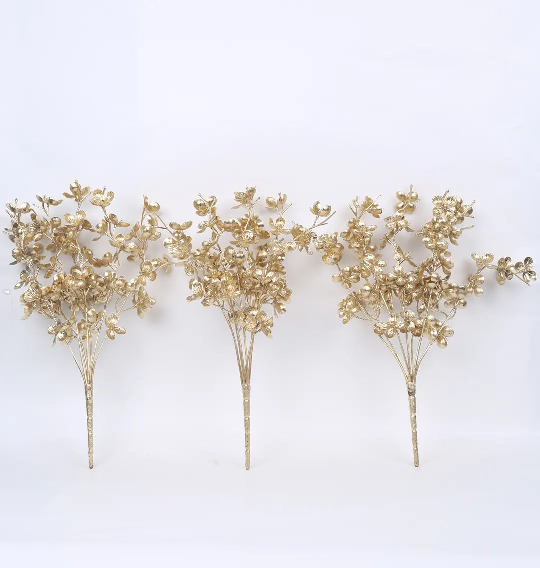 Artificial Glitter Golden Metallic Flower bunch For Christmas Decorations (Pack of 3,  cm Tall)