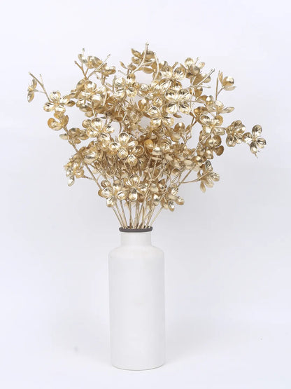 Artificial Glitter Golden Metallic Flower bunch For Christmas Decorations (Pack of 3,  cm Tall)