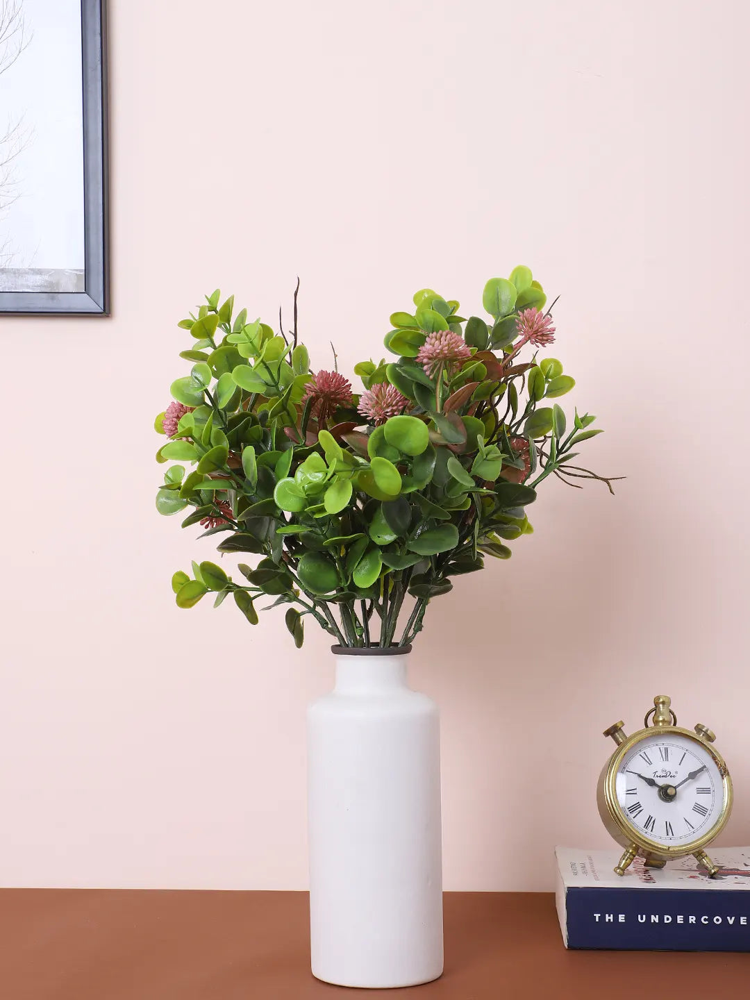 Artificial Eucalyptus with Flowers For Wedding Floral Arrangement (40 cm Tall, Without Pot, Pack of 3, Red/Green)