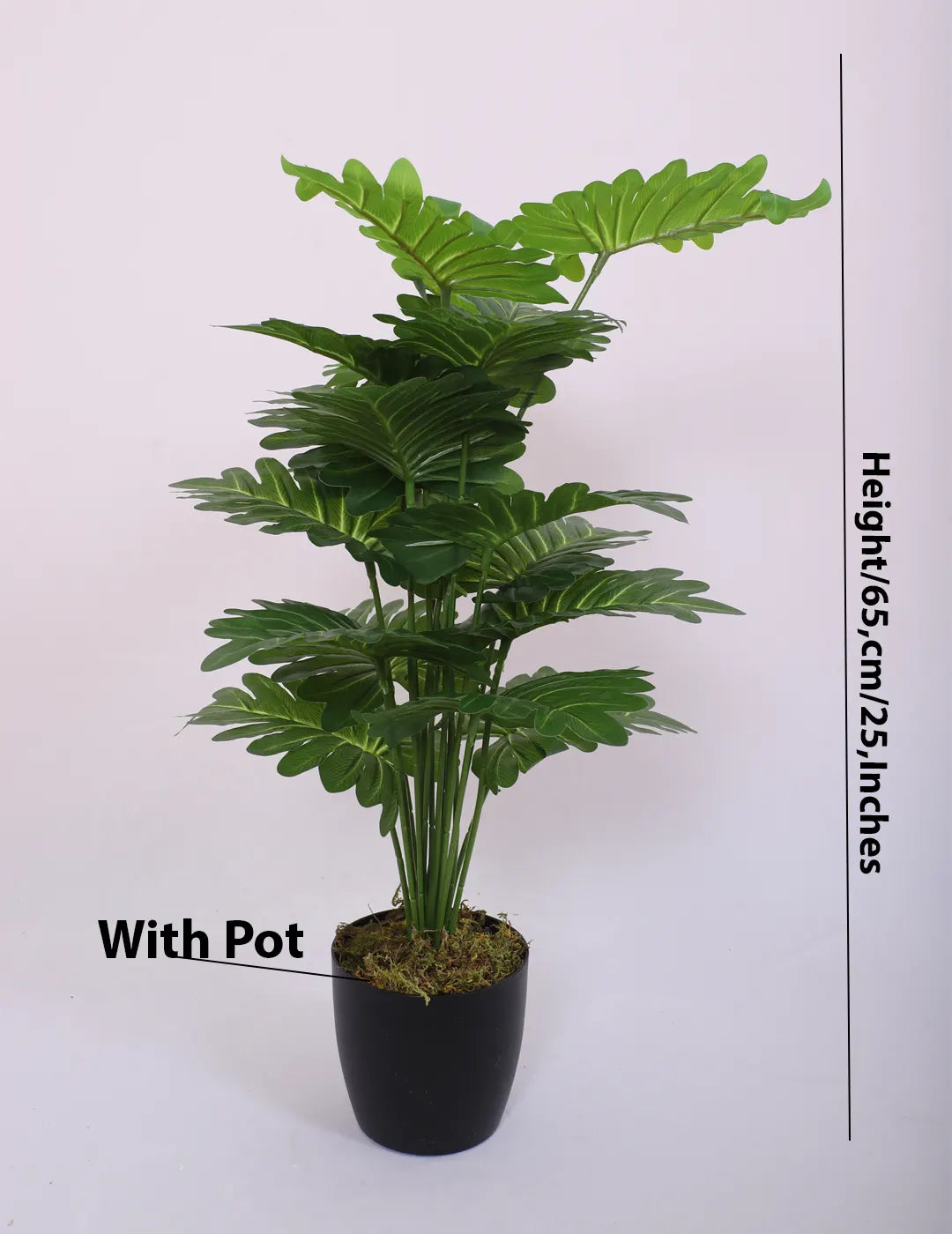Artificial Philodendron Leaf Plants for with Pot (18 Leaves, 65 cm Tall, Green)
