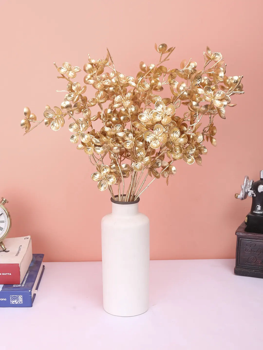 Artificial Glitter Golden Metallic Flower bunch For Christmas Decorations (Pack of 3,  cm Tall)