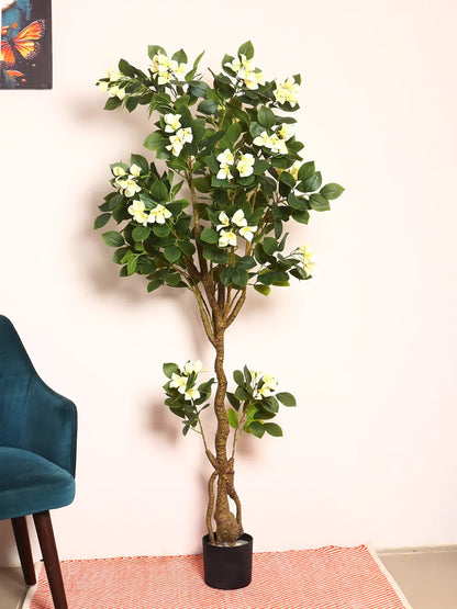 Artificial Bougainvillea Flowers Plants with Pot -180 cm Tall, Green/White