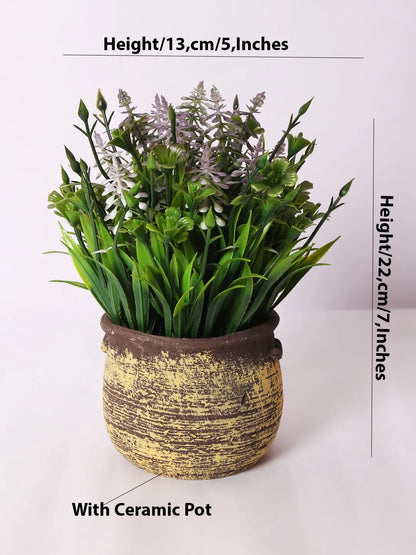 Artificial Beautiful Lavender Flower With Pot (22 cm Tall, Purple)