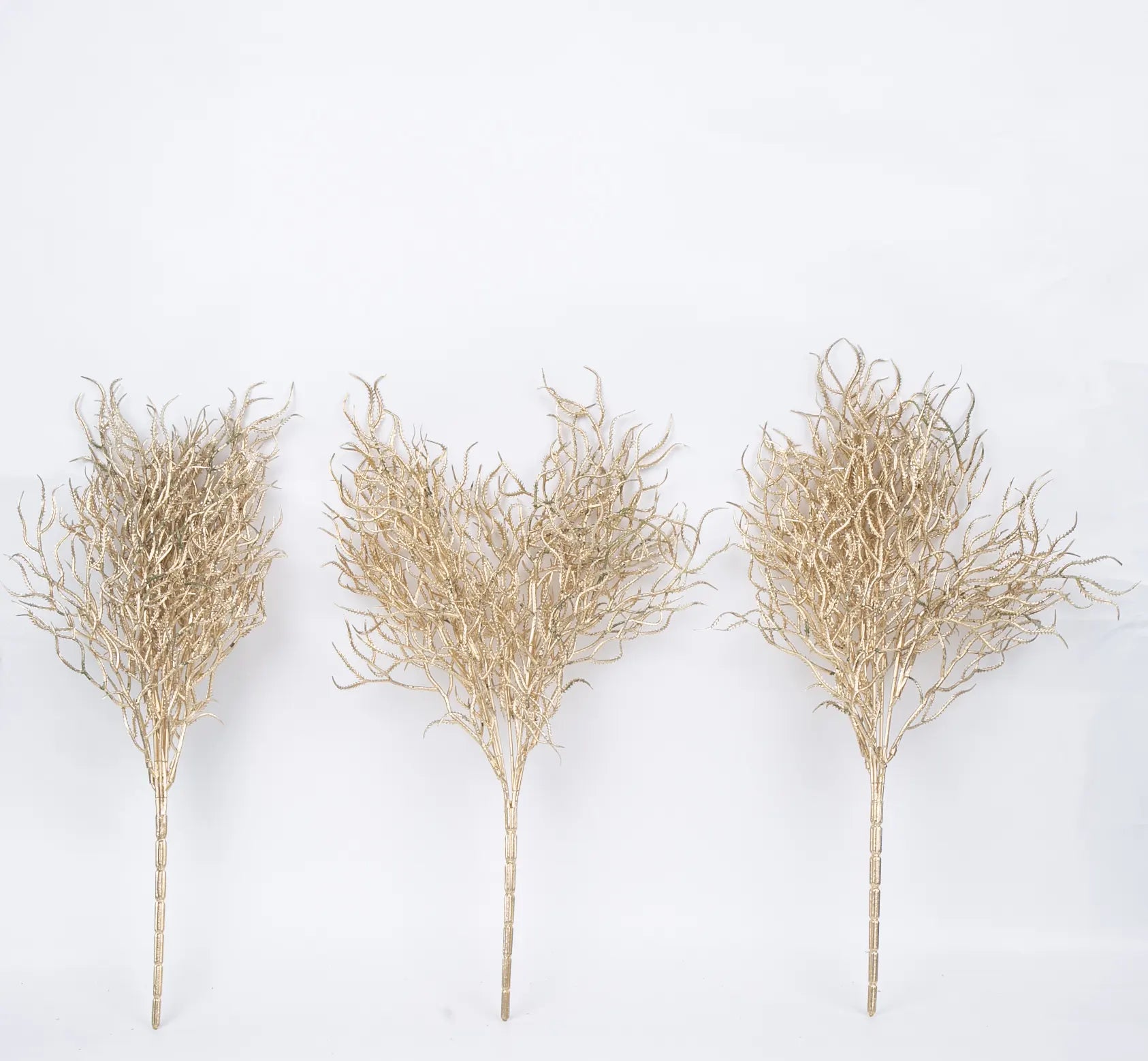 Artificial Glitter Golden Metallic Flower bunch For Christmas Decorations (Pack of 3,  cm Tall)