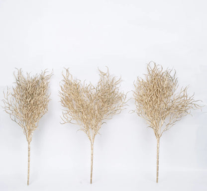 Artificial Glitter Golden Metallic Flower bunch For Christmas Decorations (Pack of 3,  cm Tall)
