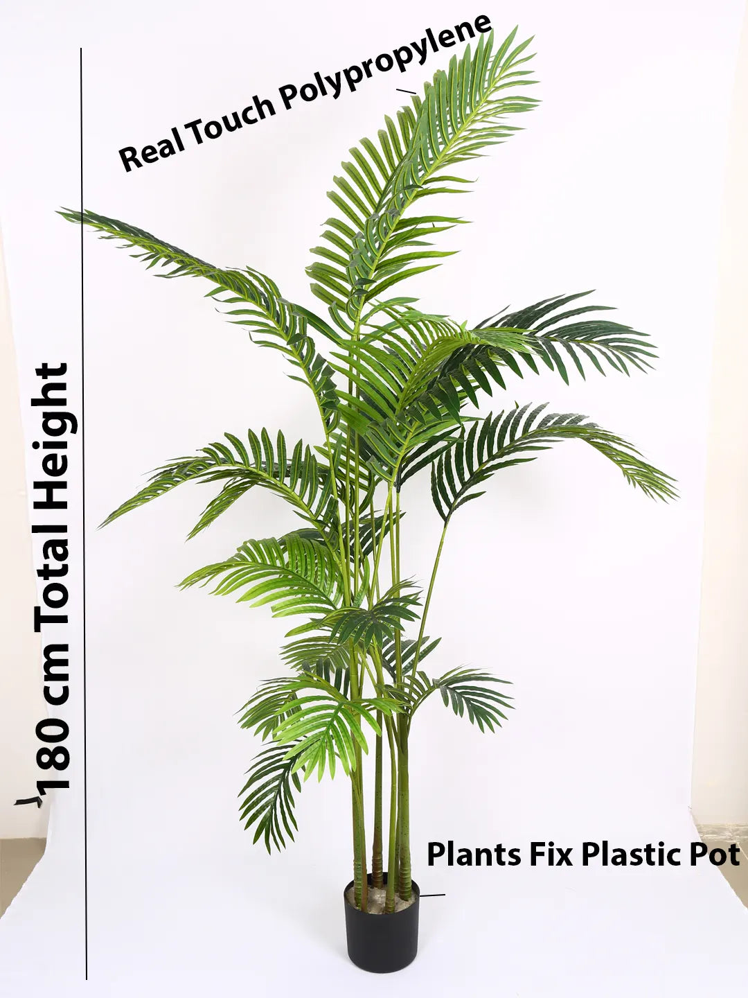 Artificial Lush Green Areca Palm Plants with Basic Black Pot - 180 cm Tall