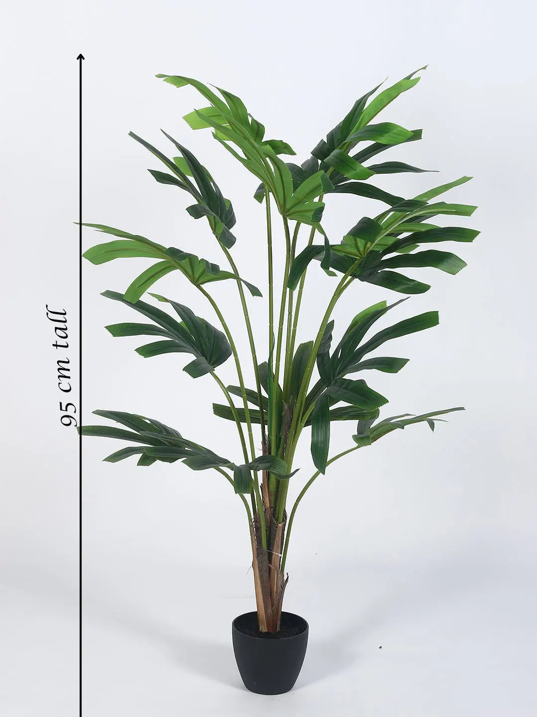 Artificial Rhapis Palm Plant With Pot- 95 cm tall, Green