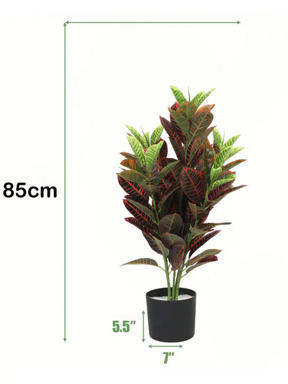 Artificial Croton Plant with Basic Black Pot (85 cm Tall, 104 Light Green Leaves)