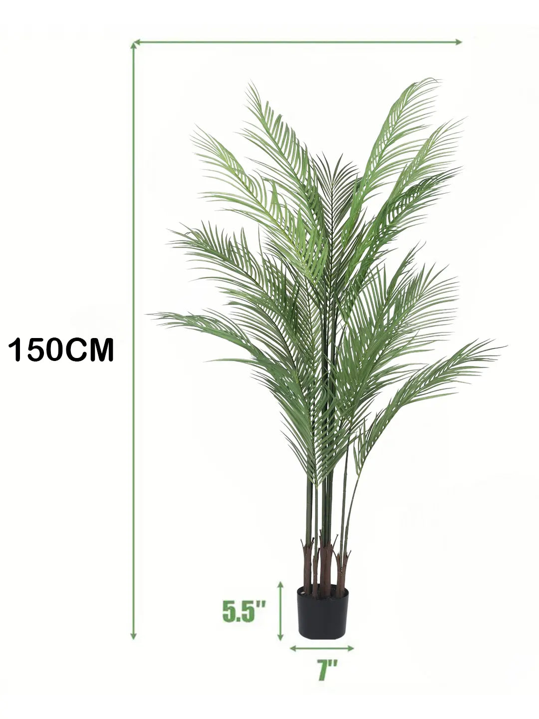 Artificial Lush Green Areca Palm Plants with Basic Black Pot - 5 Feet