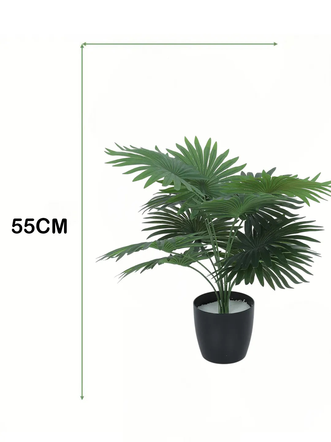 Artificial Fan Palm Leaf Plants for with Pot (12 Leaves, 55 cm Tall, Green)