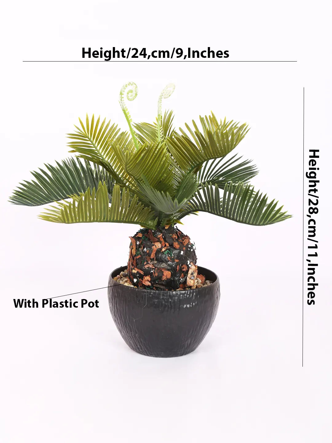 Artificial Cycas Plant - in  Plastic Pot (28 cm Tall, Green)
