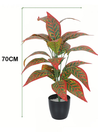Artificial Red Croton Plants for Interior Decor/Home Decor/Office Decor|26 Leaves (with Pot, 70 cm Tall)